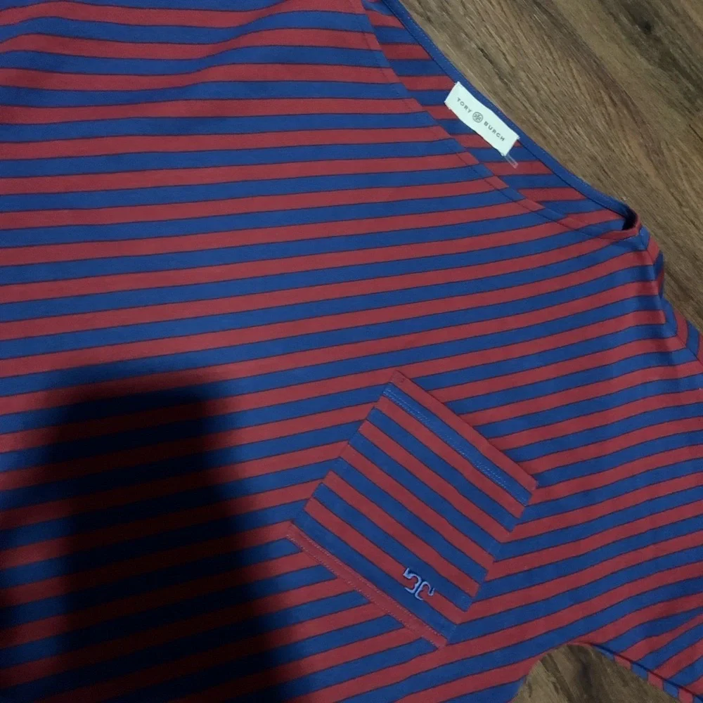 Tory Burch Logo-embroidered striped cotton-jersey T-shirt 258$ s NWOT oversized